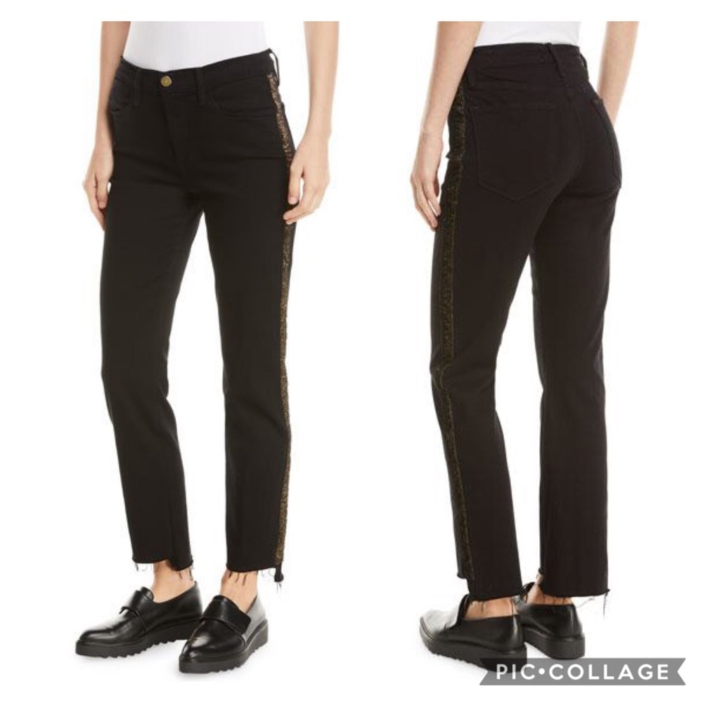Frame Denim Le High Straight Glitter Stripe Jeans